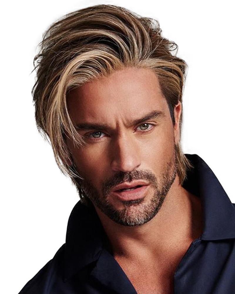

Handsome Men Natural Short Wig Dark Brown Straight Side Part Synthetic Hair Wigs