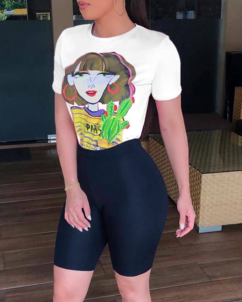 

Girl Print T Shirts & Shorts Set, Black