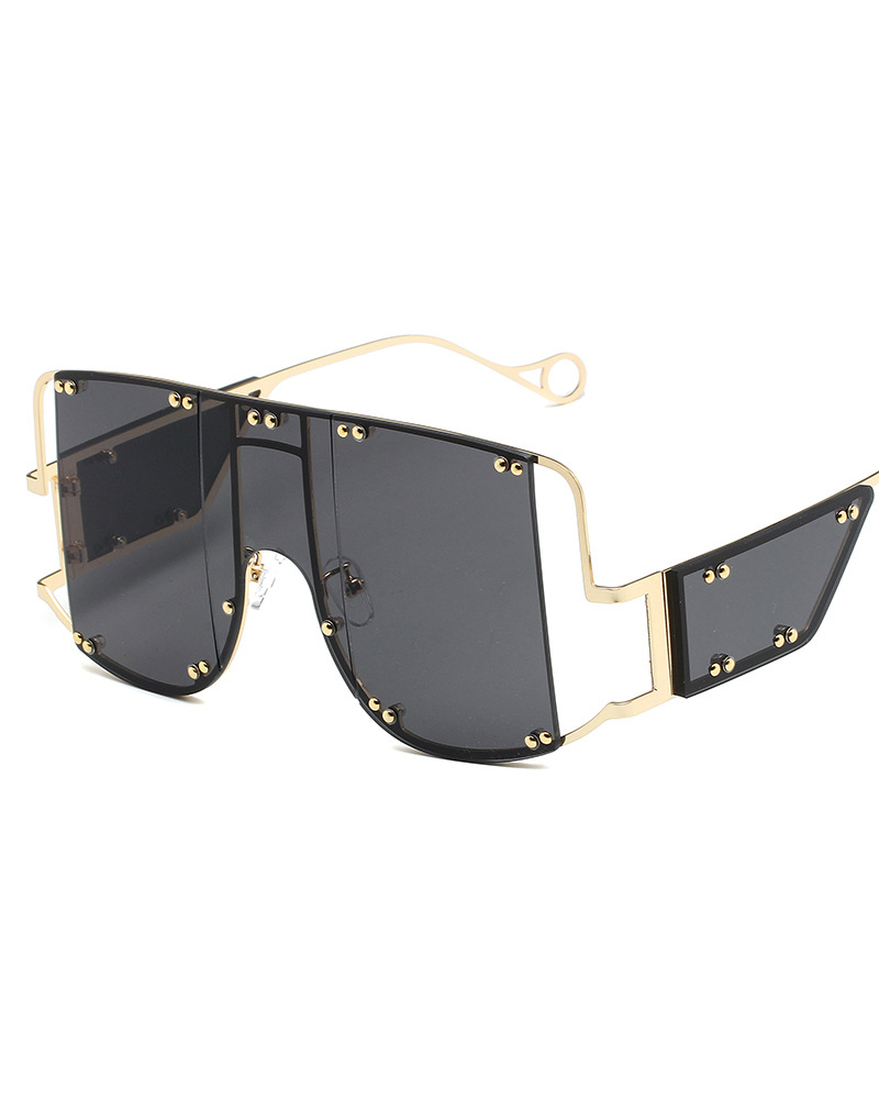 

1Pair Studded Decor Flat Top Tinted Fashion Sunglasses, Black