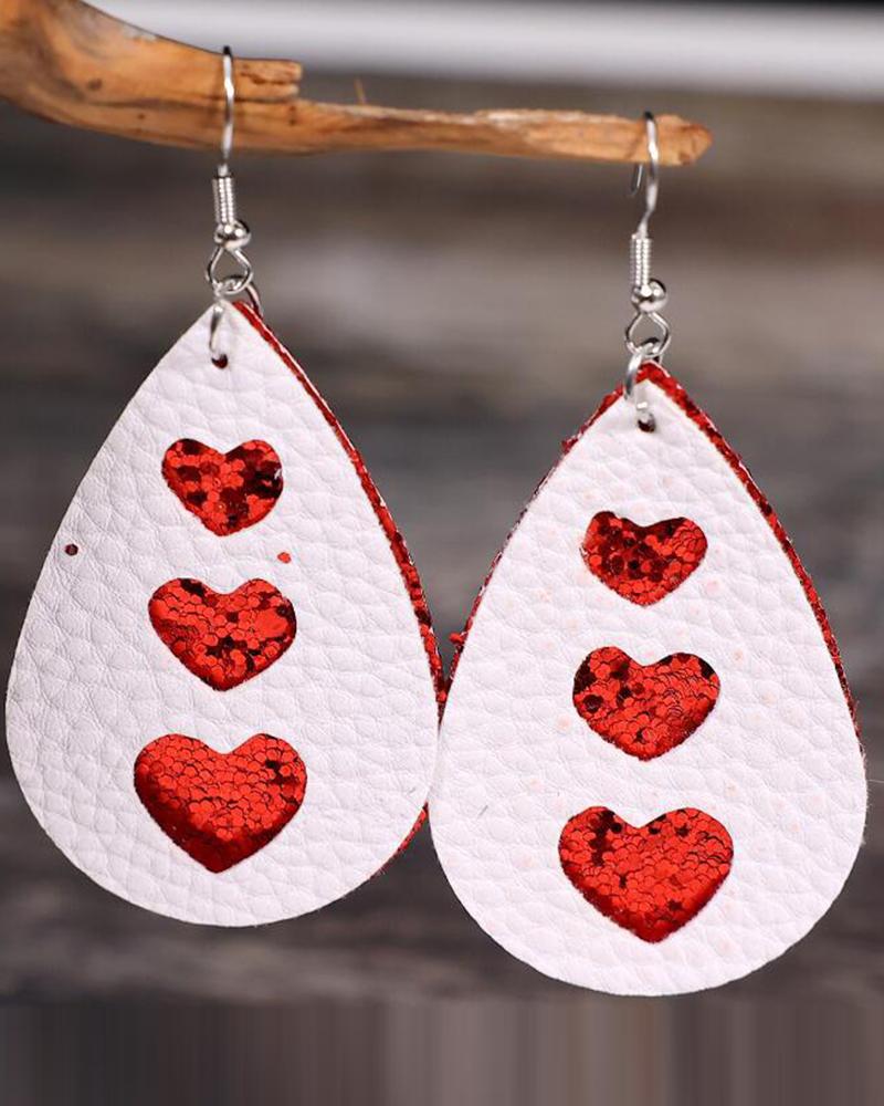 

1Pair Valentine's Day Sequin Heart Pattern Multi-layer Waterdrop Earrings, Red