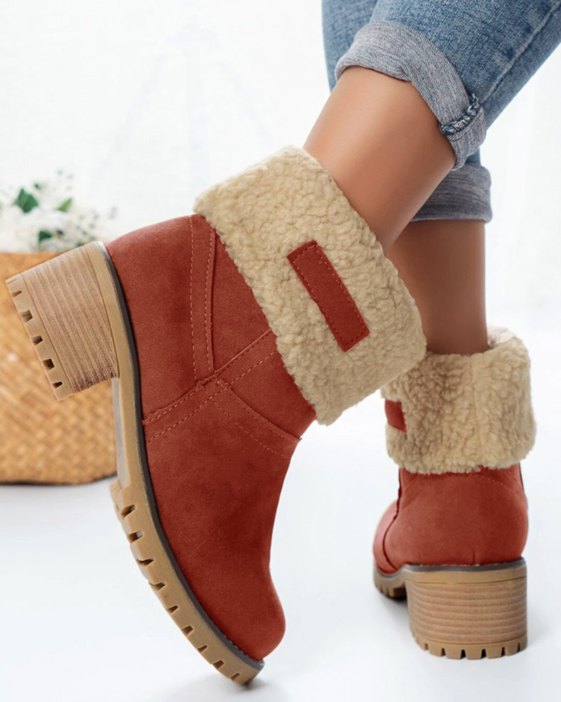 

Fuzzy Fleece Lined Ankle Boots, Brown