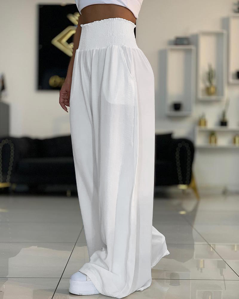 

High Waist Wide Leg Pants, White