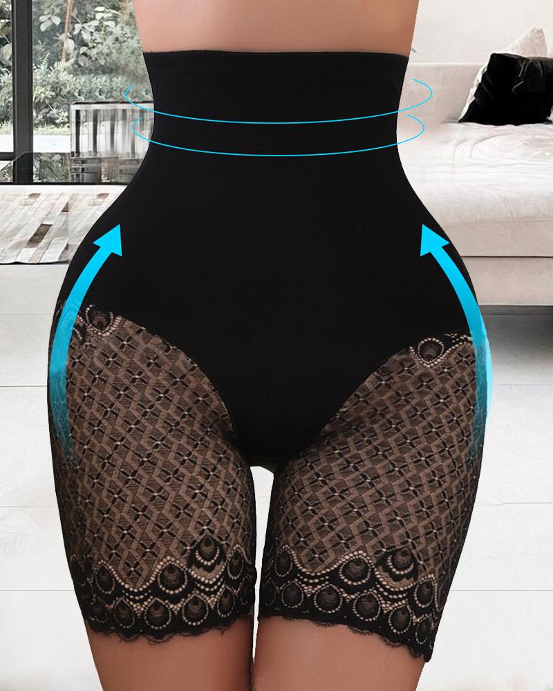 

Solid Lace Patchwork Skinny High Waist Shorts, Black