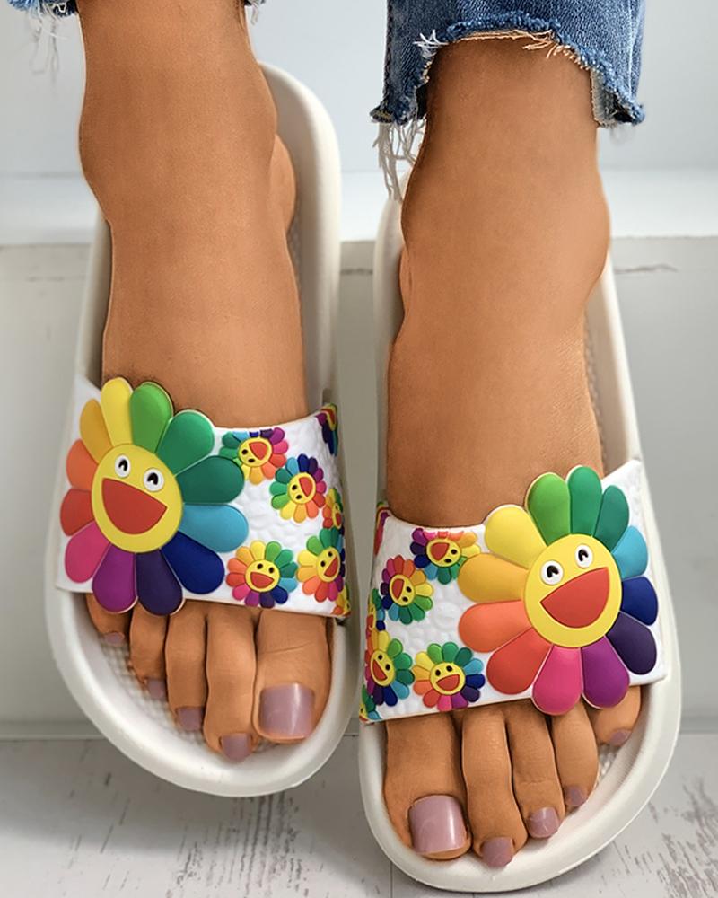 

Sunflower Pattern Candy Color Slider Sandals, White
