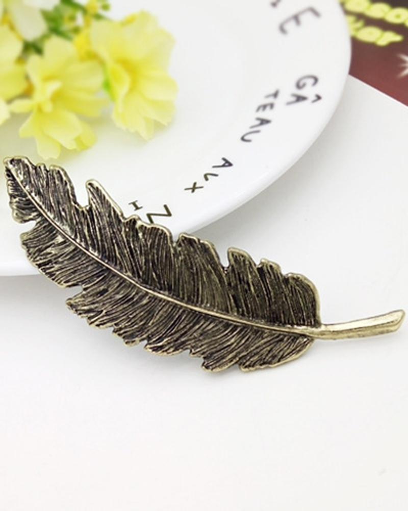 

1pc Feather Leaf Shaped Gift Hair Clip, Coffee