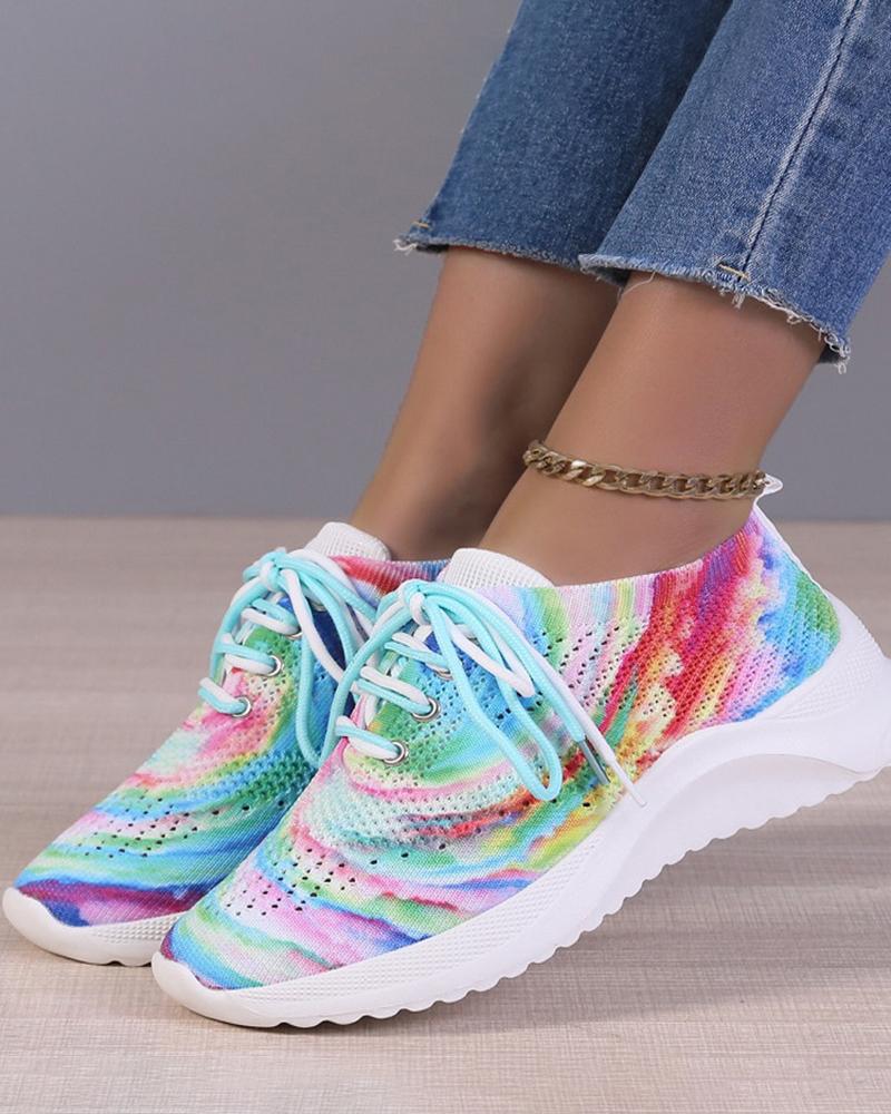 

Knit Lace-up Platform Sneakers, Multicolor