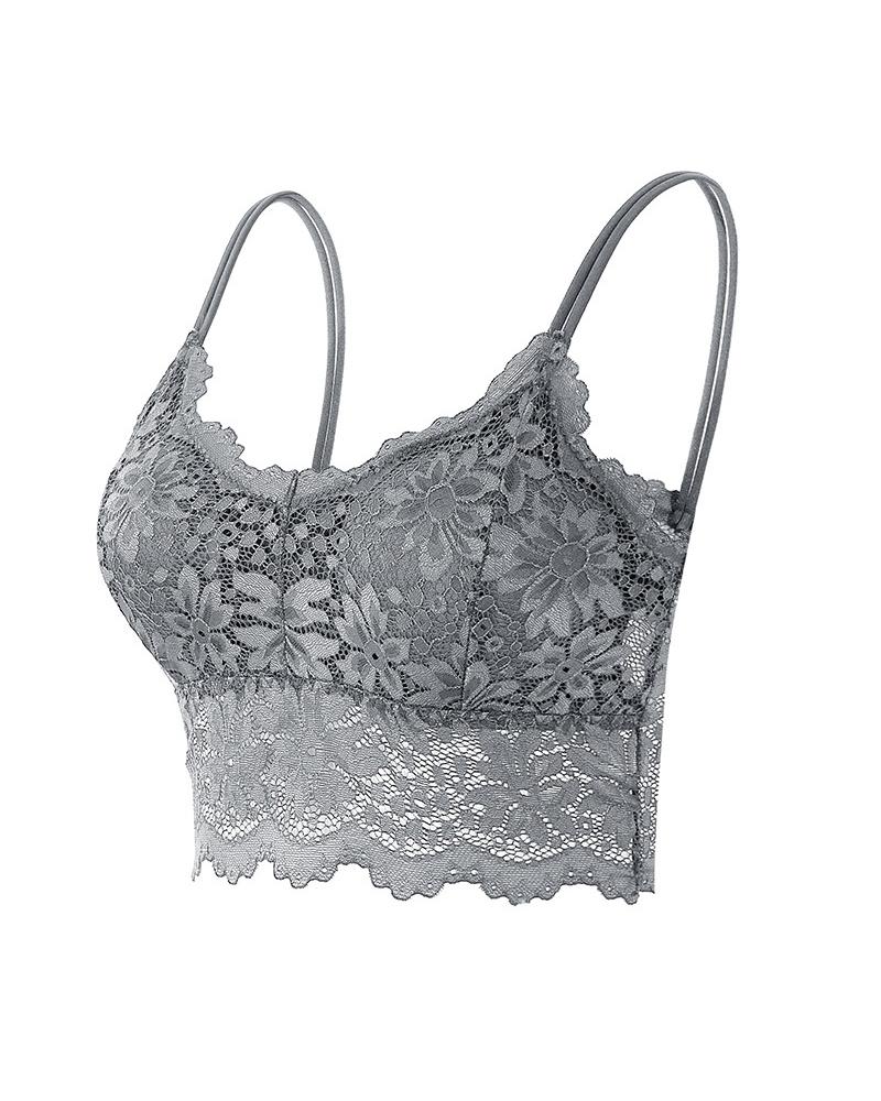 

Spaghetti Strap Lace Bralette, Gray