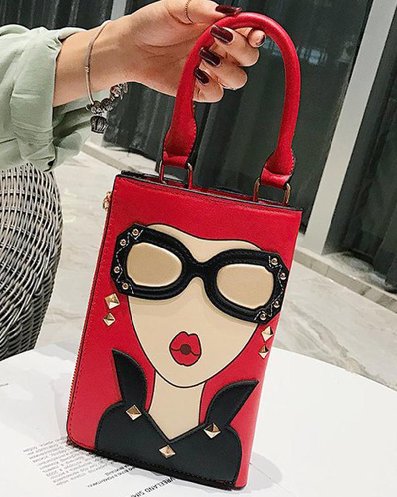 

Funny Lady Face Top Handle Satchel Bag, Red