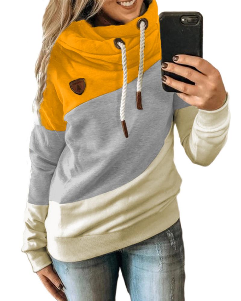 

Long Sleeve Colorblock Hooded Sweatshirt, Yellow