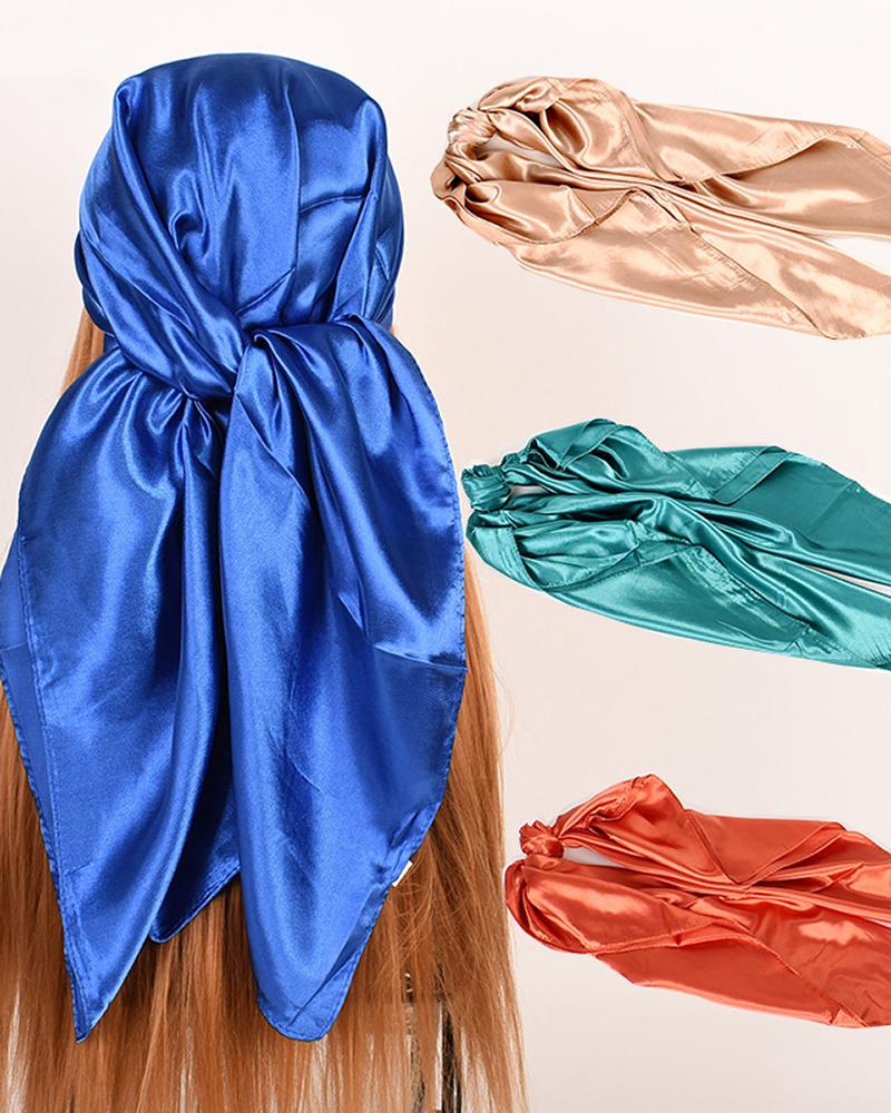 

Plain Satin Square Scarf Headband, Blue