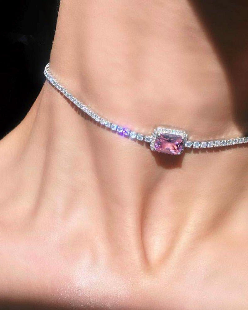 

Square Rhinestone Choker, Pink