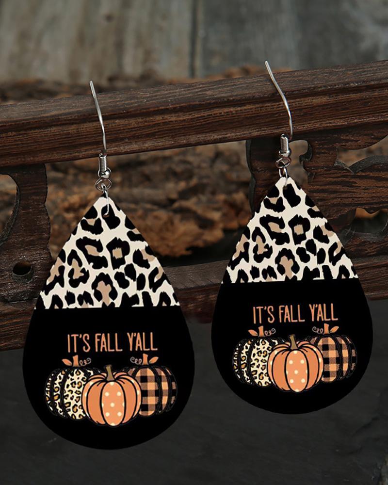 

1Pair Halloween Leopard Print Pumpkin Water Drop Earrings, Black