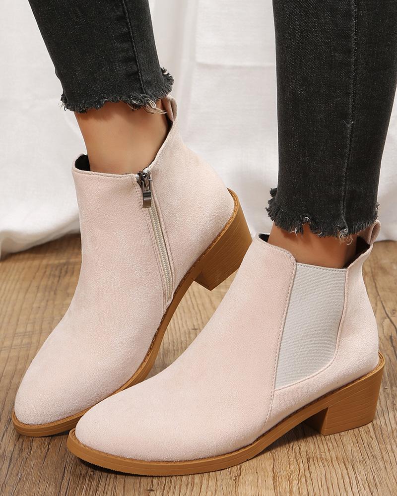 

Side Zipper Ankle Boots, Pink