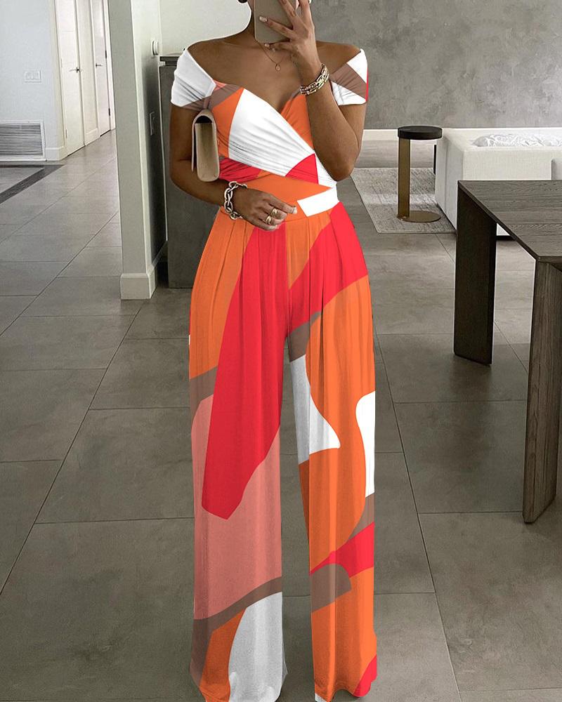 

Colorblock Ruched Wide Leg Jumpsuit, Multicolor