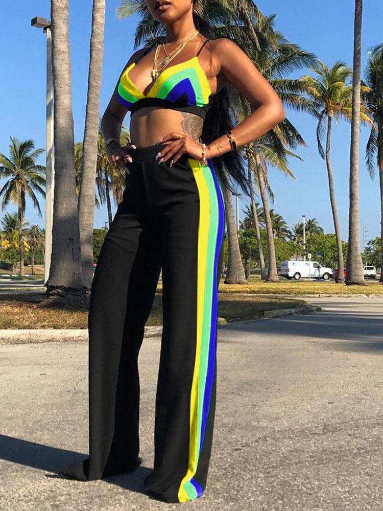 Rainbow Striped Cami Top&Wide Leg Pants Set