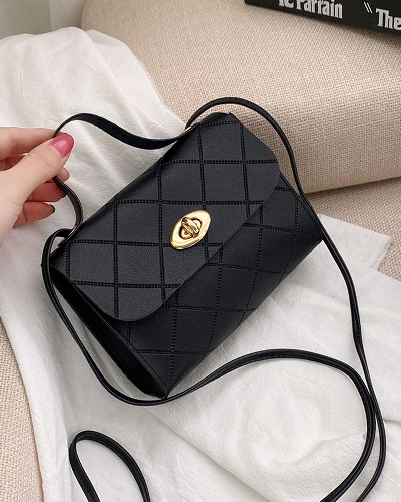 

Quilted Twist Lock Square Bag, Black
