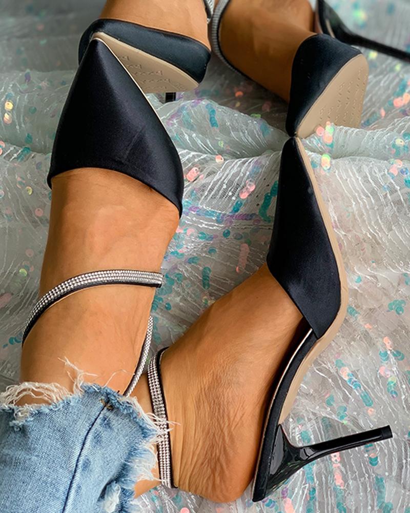 

Studded Decor Strap Pointed Toe Stiletto Heels, Black