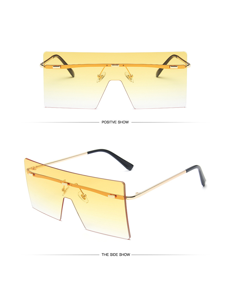 

1Pair Oversized Frame Rimless Sunglasses, Yellow