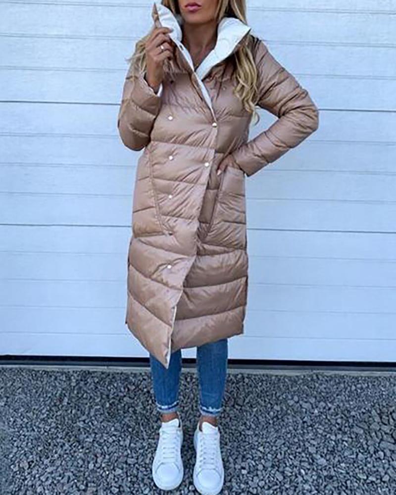 

Plain Button Pocket Design Longline Padded, Pink