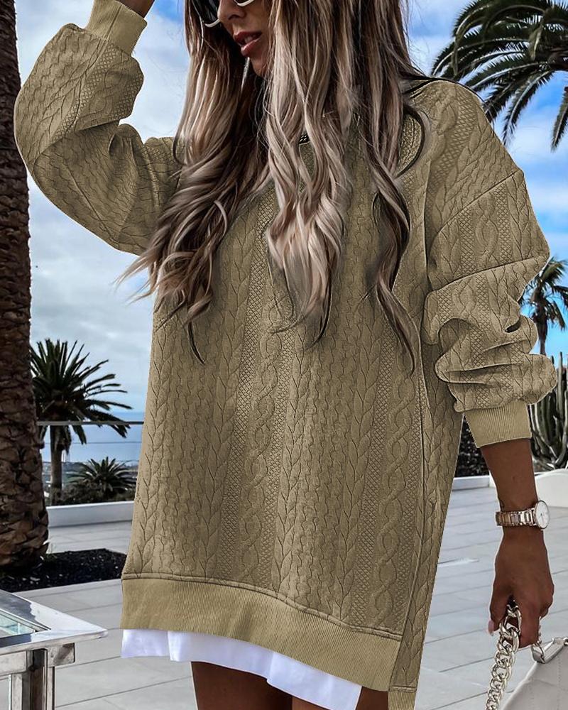 

Cable Textured Patchwork Casual Dress, Khaki