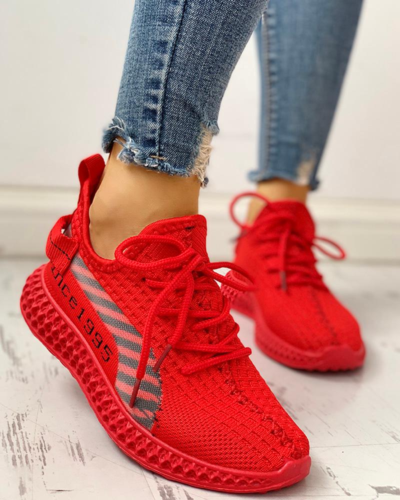 

Lace-Up Breathable Casual Sneakers, Red