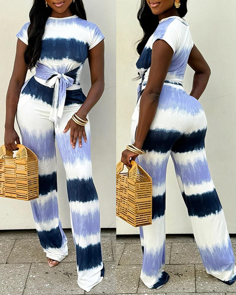 

Ensemble haut et pantalon à imprimé tie-dye et détail noué, Blue