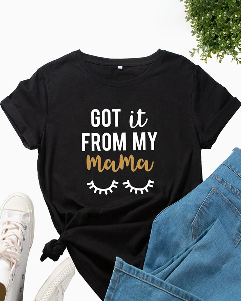 

Mother's Day Letter Graphic Print Round Neck T-Shirt, Black