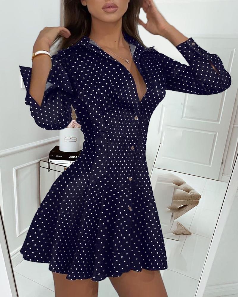 

Dot Print Pleated Skater Dress, Blue
