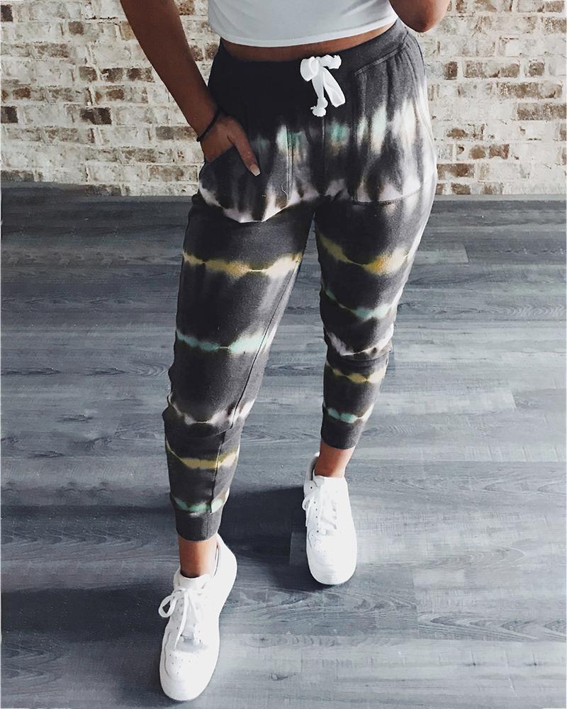 

Tie Dye Print Pockets Sweatpants, Black