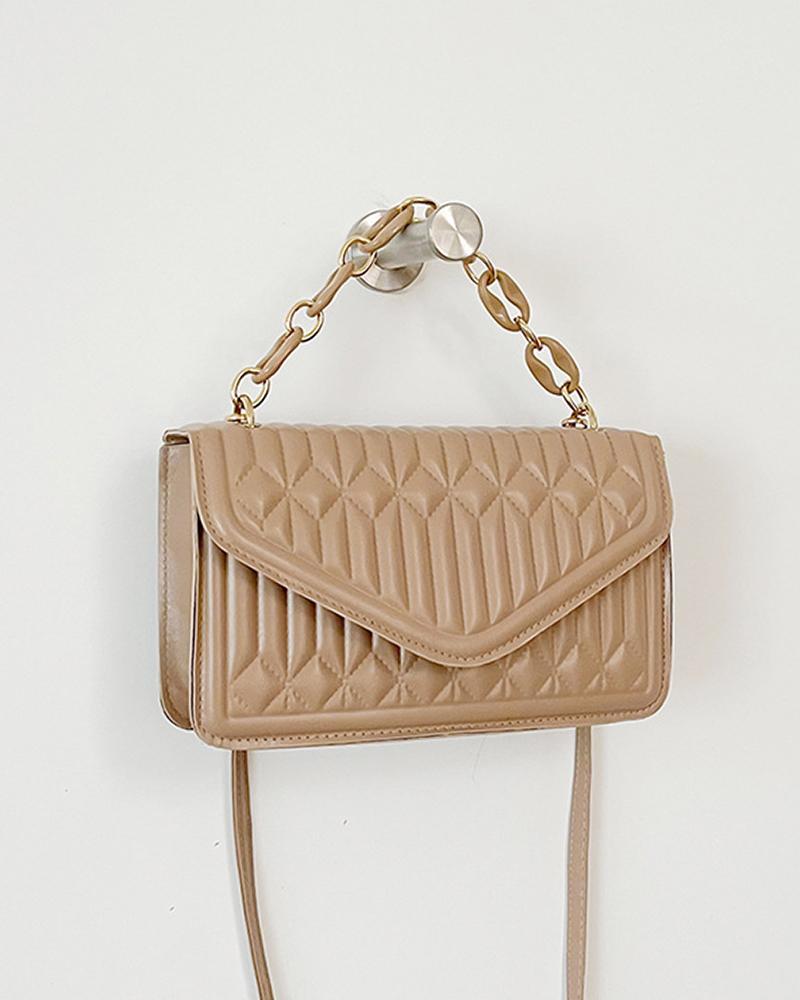 

Quilted Chain Strap Flap Square Bag, Khaki