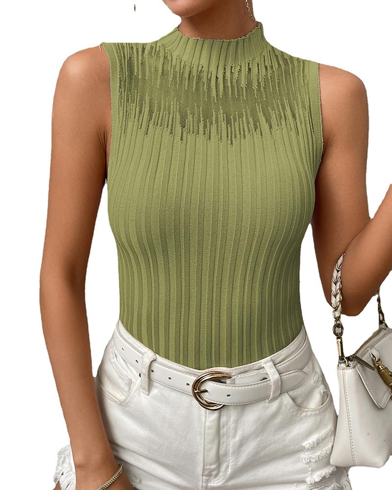 

Mock Neck Sleeveless Tank Top, Green