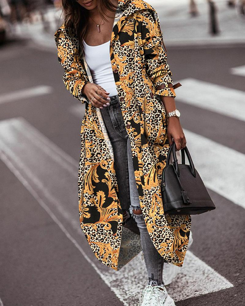 

Leopard Print Button Front Longline Trench Coat