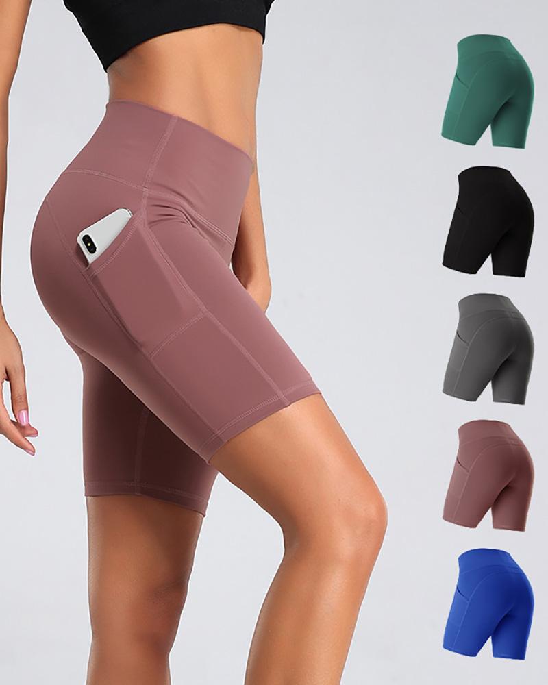 

Pocket Design High Waisted Pocket Design Butt Lifting Yoga Shorts, Purple