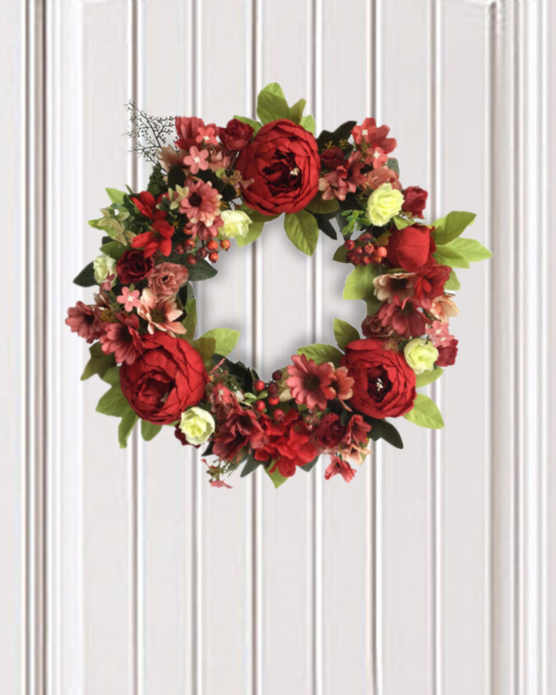 

Peony Flowers Artificial Wreath Spring Floral Wreath For Front Door Wedding Christmas Party Wall Window Decoration, Red