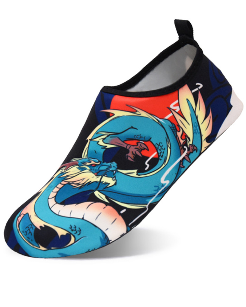 

Vintage Dragon Print Slip On Swim Water Beach Shoes, Style7