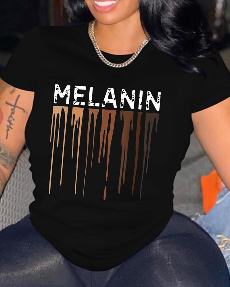 

Letter Print Short Sleeve Casual T-shirt, Black