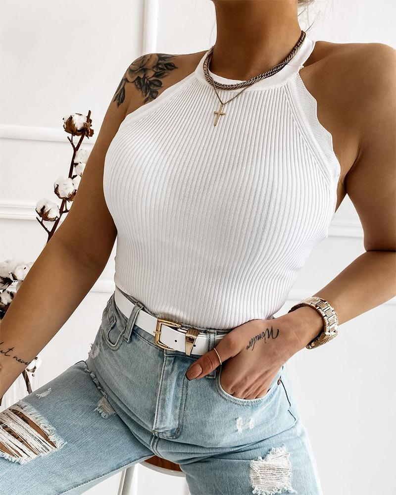 

Solid Sleeveless Slim Tanks, White