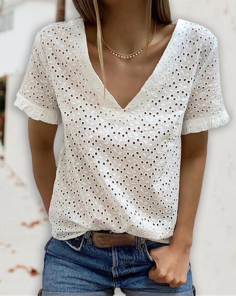 

Eyelet Embroidery Backless Tied Detail T-shirt, White