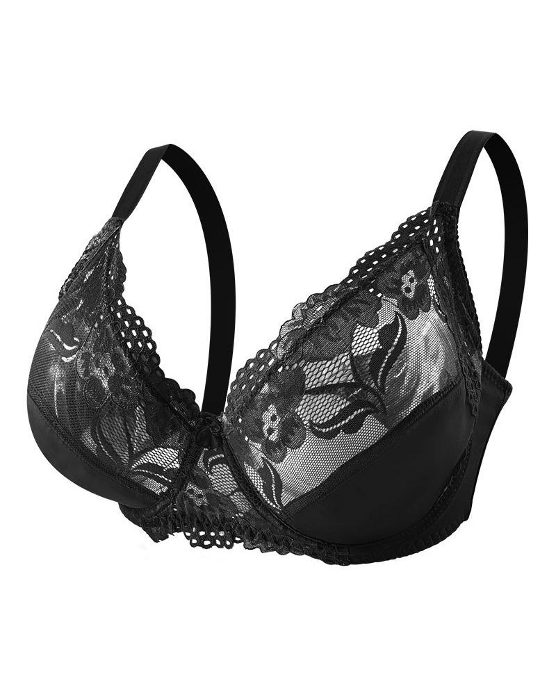 

Contrast Lace Push Up Bralette, Black