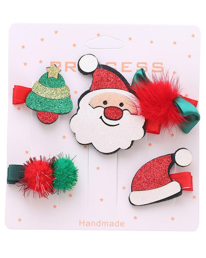 

5pcs Christmas Cartoon Santa Elk Hat Gift Shaped Hair Clips Set, Style3