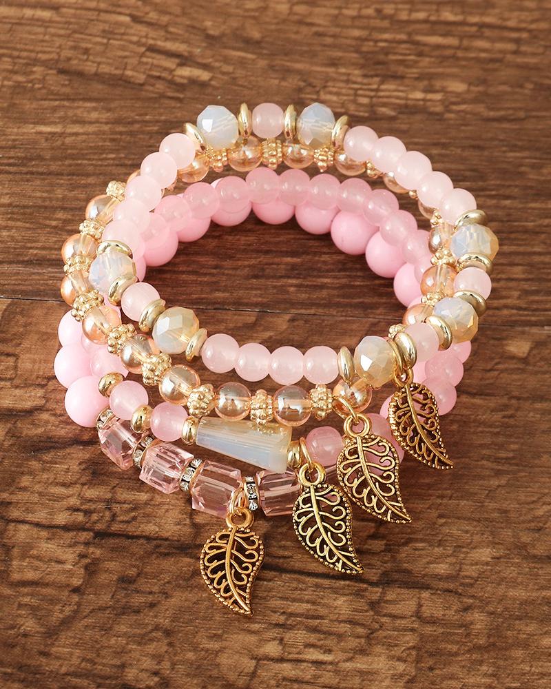 

1pc Vintage Bohemian Multilayered Stackable Beaded Summer Beach Surfing Bracelet, Pink