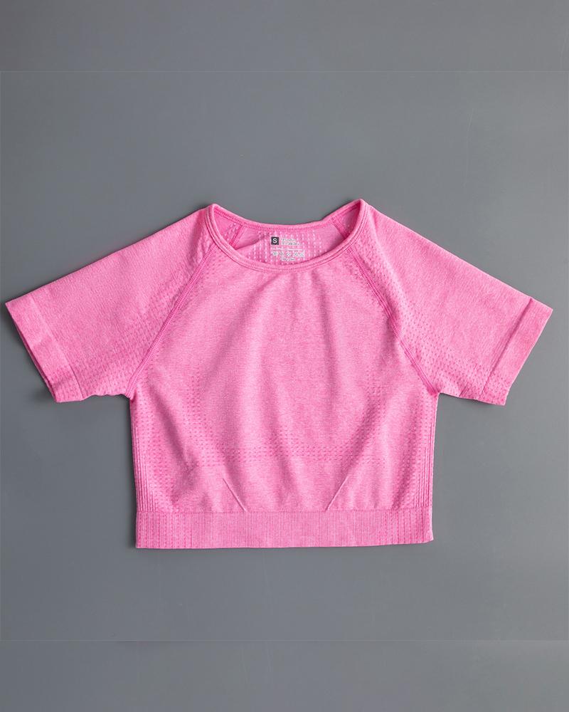 

Plain Short Sleeve Round Neck Skinny Active Tops, Pink