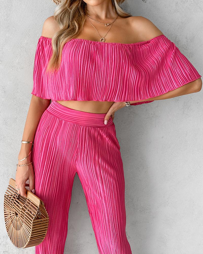 

Ensemble haut court à épaules dénudées et pantalon taille haute, Hot pink