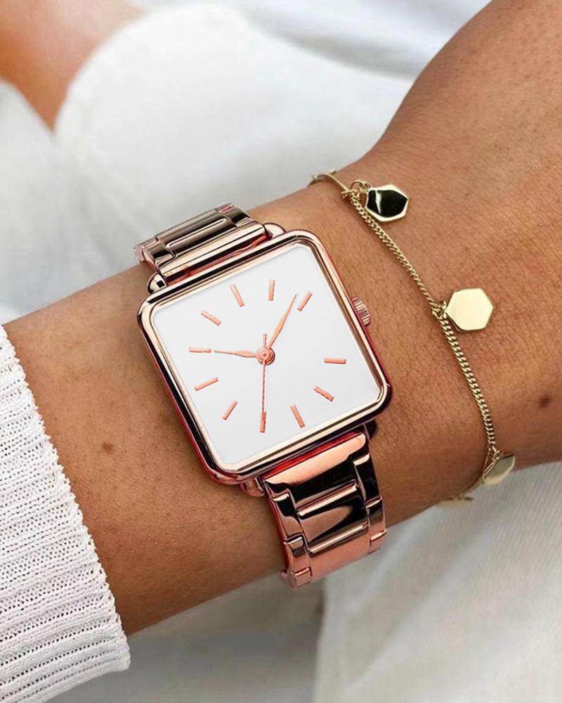 

Stainless Steel Strap Square Quartz Watch, White