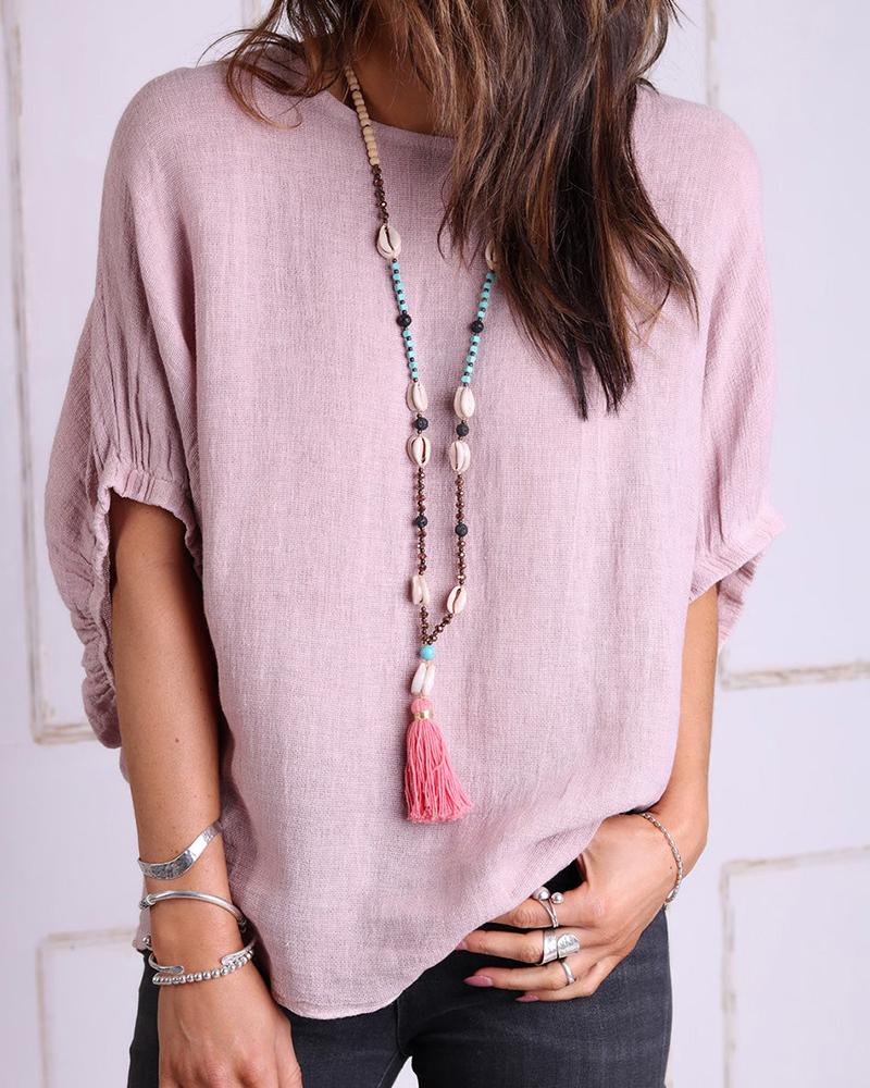 

Batwing Sleeve Round Neck Top, Light pink