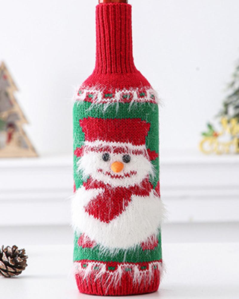 

1pc Christmas Character Snowman Santa Knit Wine Bottle Covers Holiday Christmas Decoration Ornaments Party Supplies, Style2