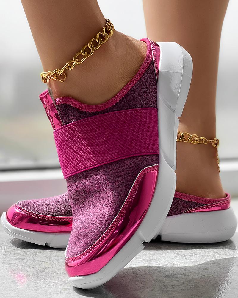 

Colorblock Breathable Sneakers Casual Mules, Hot pink