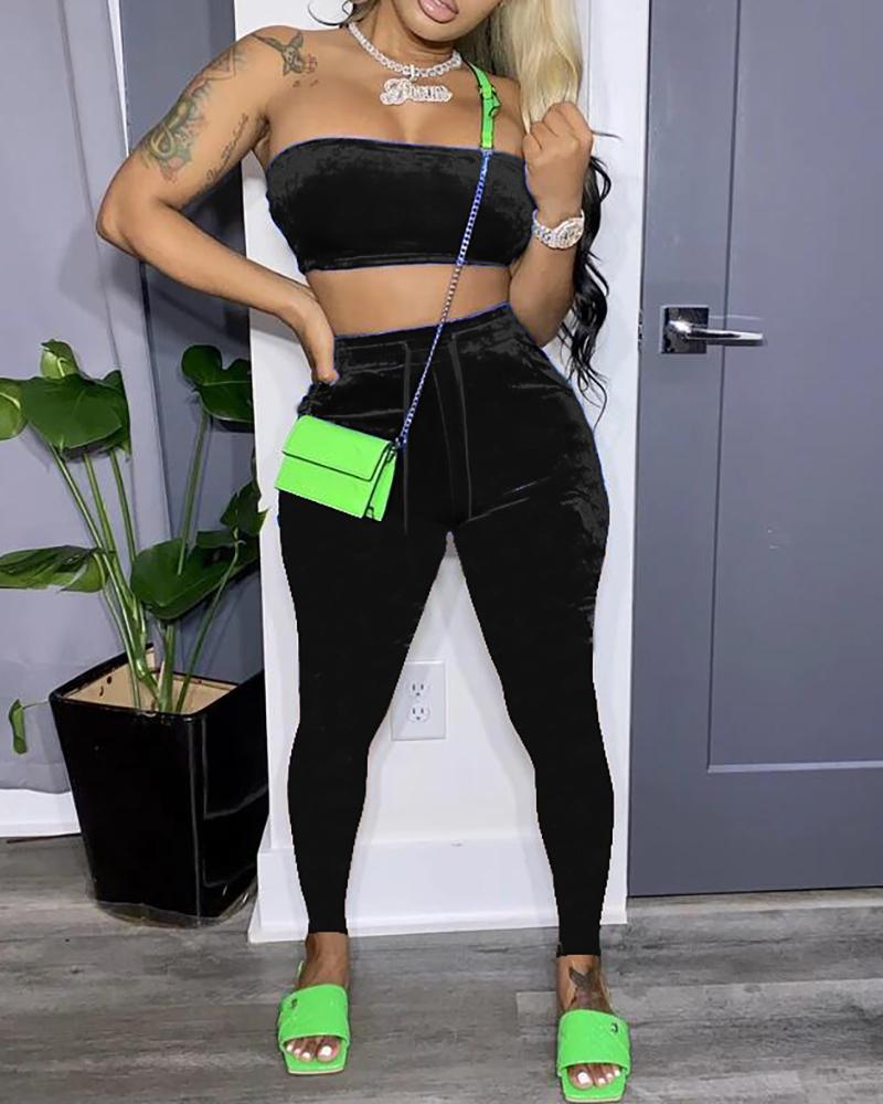 

Velvet Bandeau Top & Pants Set, Black