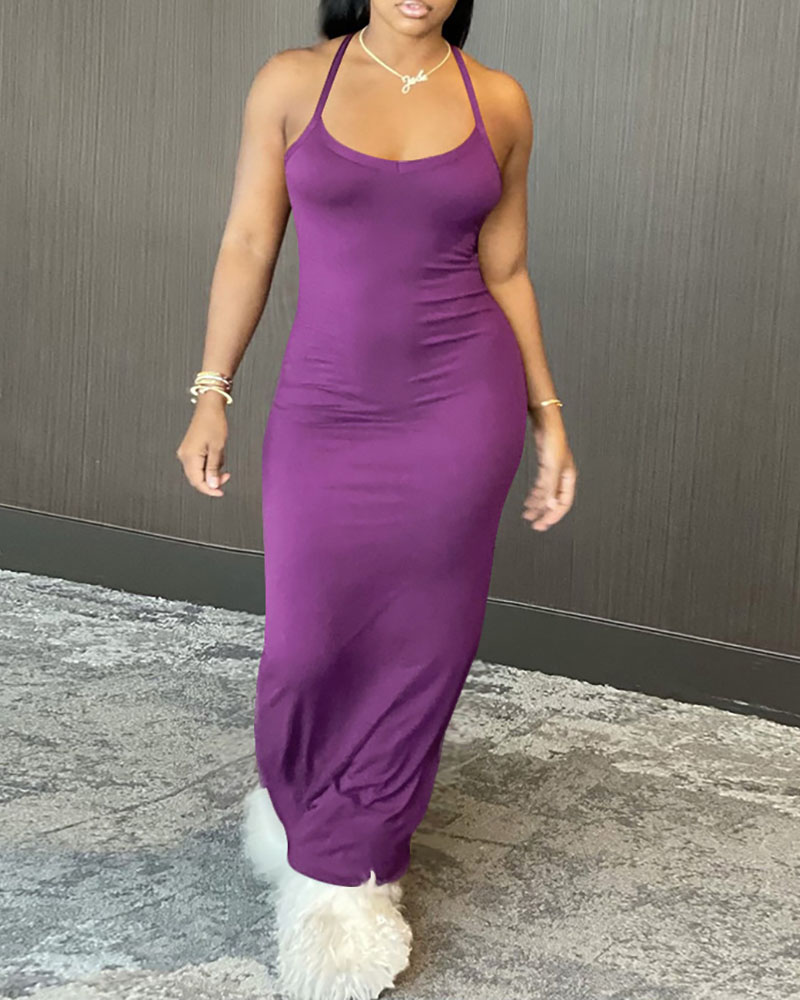 

Halter Plain Sleeveless Maxi Dress, Purple