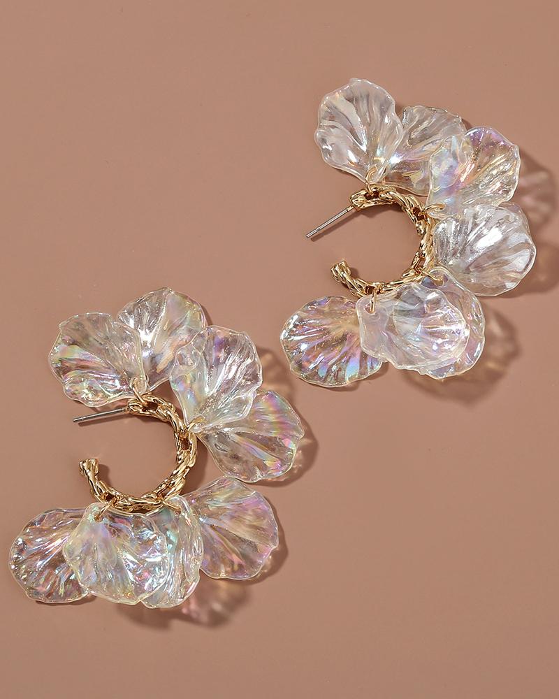 

1Pair Clear Floral Pattern Chain Decor Earrings, Style1